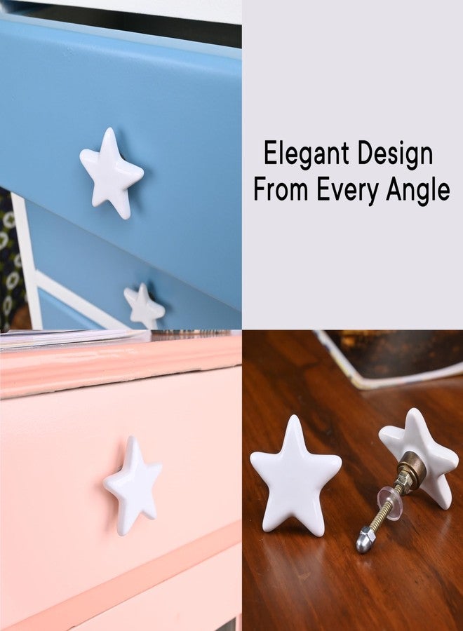 Indian-Shelf IndianShelf 2 Pieces White Star Ceramic Luxury Drawer Knobs for Kitchen Cabinet Hardware Kids Wardrobe Door Pulls Decorative Dresser Elegant knobs for Kids Room - Image 2